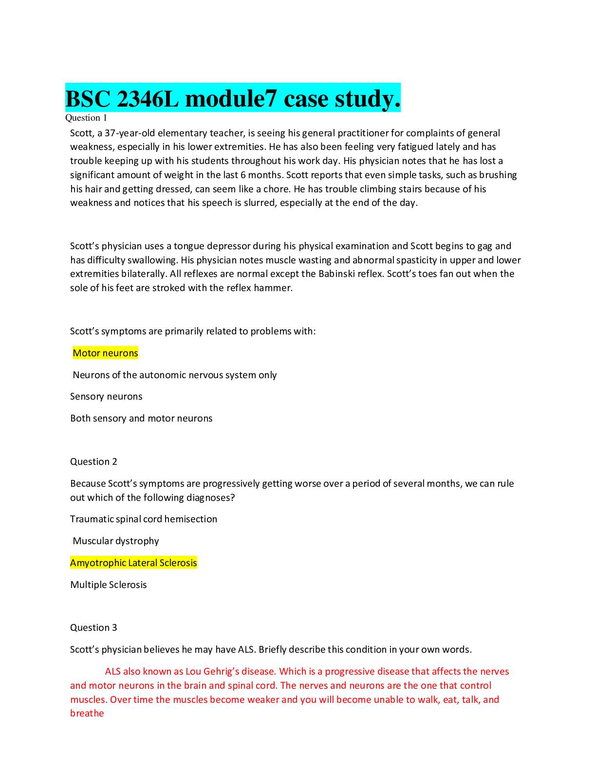 Preview of BSC 2346 Human Anatomy and Physiology Module 7 Case Study